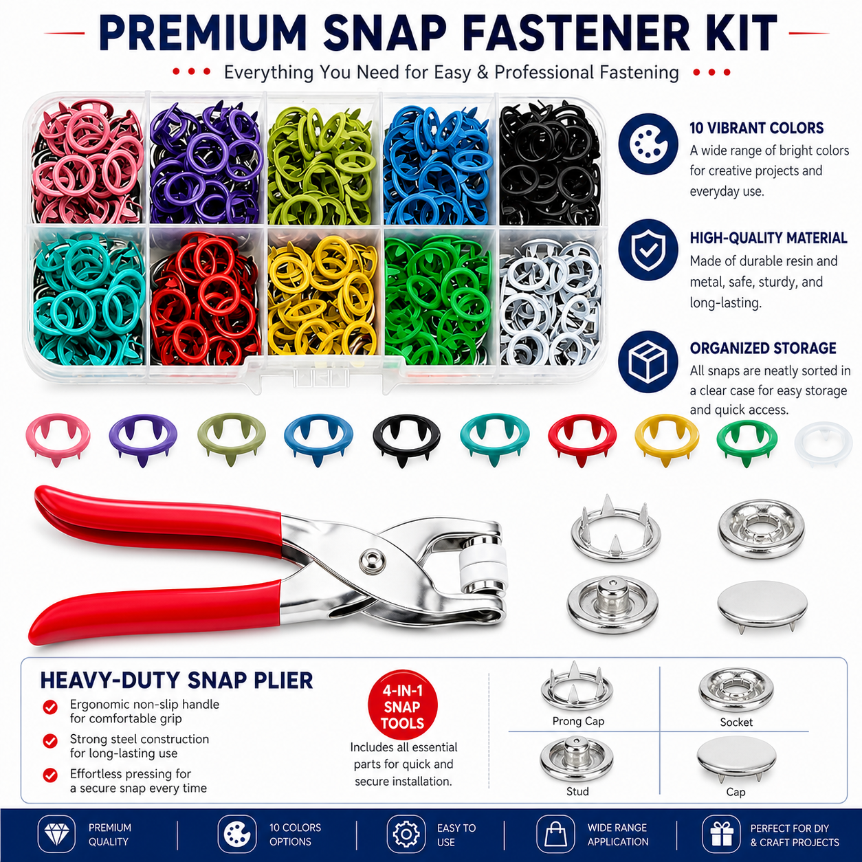 ✨ Premium Snap Button Kit – Durable Tools & Multicolor Set🎯