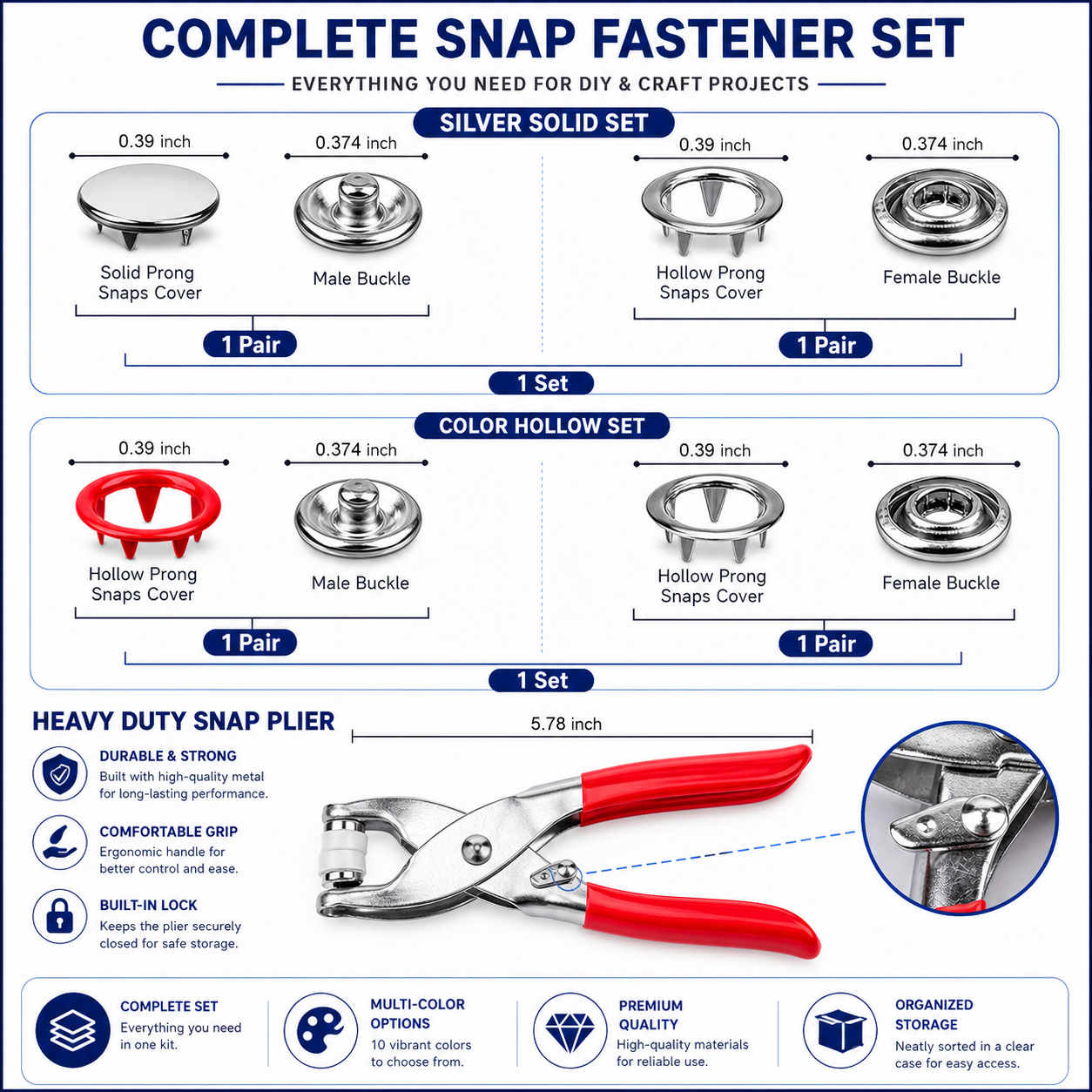 ✨ Premium Snap Button Kit – Durable Tools & Multicolor Set🎯