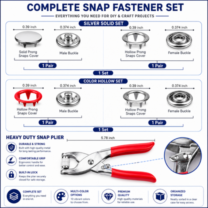 ✨ Premium Snap Button Kit – Durable Tools & Multicolor Set🎯